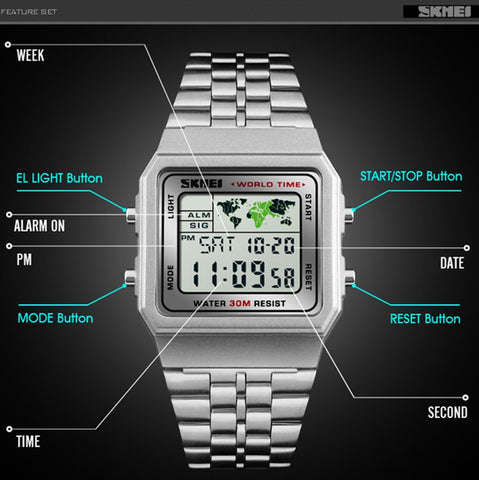 Image of LED Digital Stainless Steel Military Waterproof Men's Wrist watches