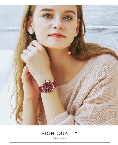 IBSO Vintage Red Leather Women Watch