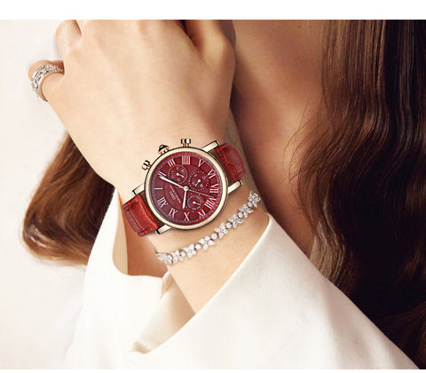 Image of IBSO Vintage Red Leather Women Watch