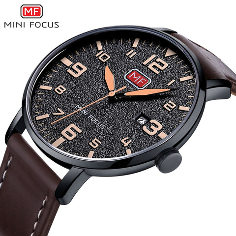 Image of Men Waterproof Brown Leather Strap Fashion Watch