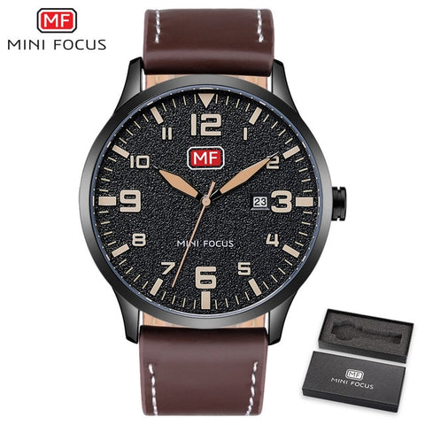 Image of Men Waterproof Brown Leather Strap Fashion Watch