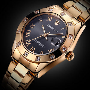 Gold Stainless Steel Waterproof Quartz Watch