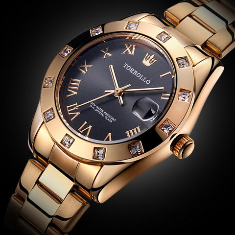 Gold Stainless Steel Waterproof Quartz Watch