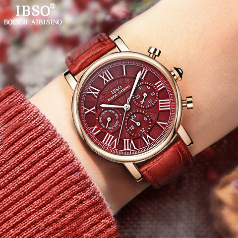 IBSO Vintage Red Leather Women Watch