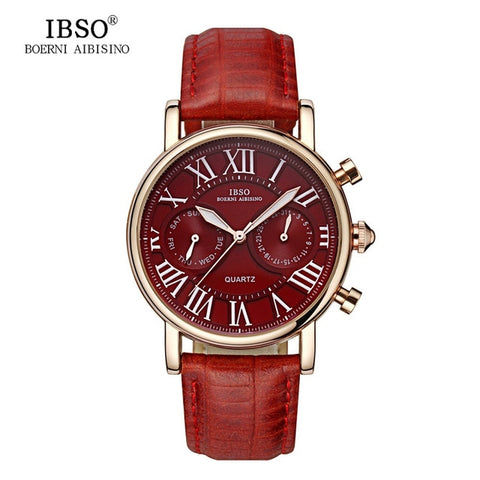 Image of IBSO Vintage Red Leather Women Watch